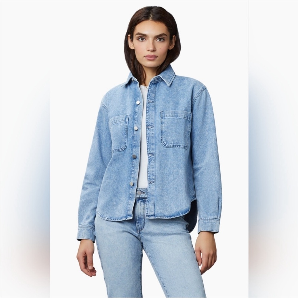 Pistola Denim Shacket $178 Retail, Size Large Cropped Western Shirt